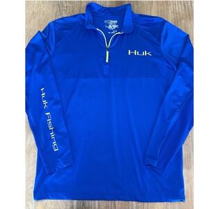 Huk Fishing Shirt Mens Small Blue 1/4 Zip Long Sleeve Performance Pullover Logo